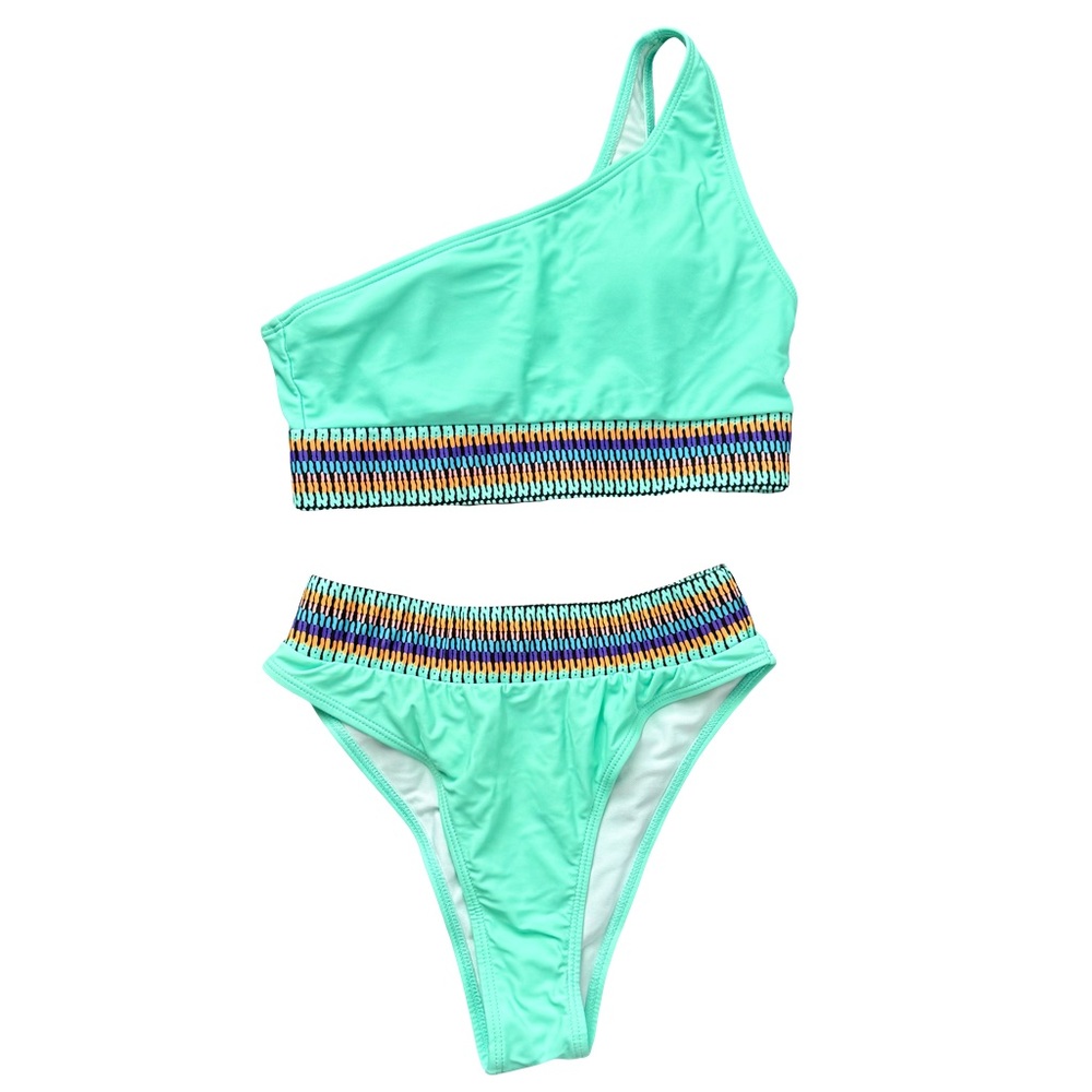 NWOT ZAFUL TEAL ASYMMETRICAL HIGH-RISE BIKINI SET // SIZE SMALL 🩵